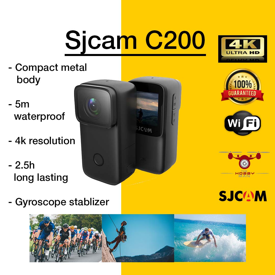 SJCAM C200 4K WiFi Action Camera  6-axis Gyro  Waterproof  Small and Lightweight  Face Recognition  Super Night Vision Rechargeable Battery