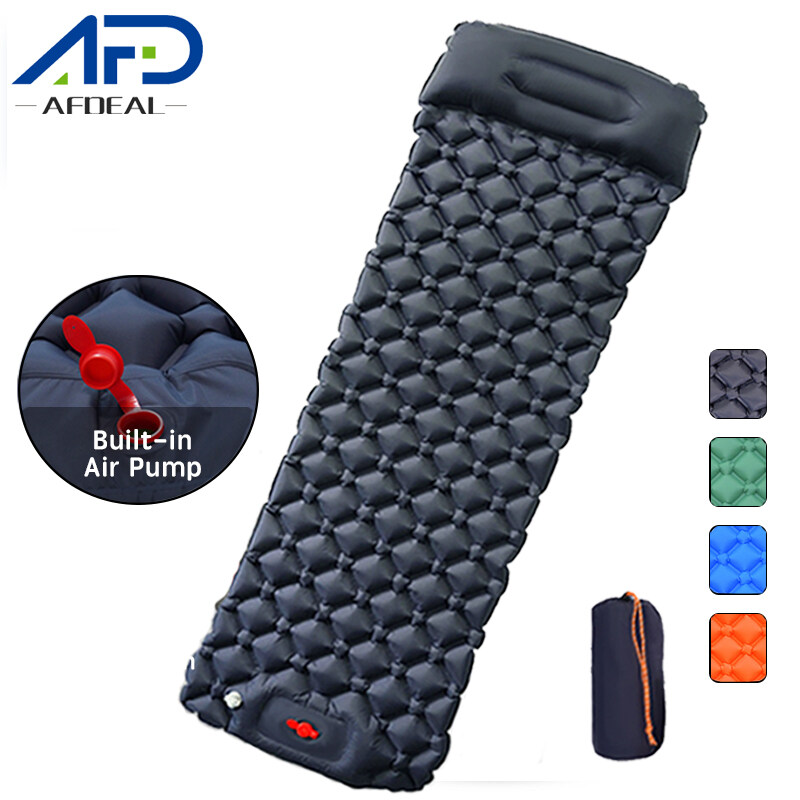 Afdeal Inflatable Sleeping Pad Outdoor Camping Inflatable Mattress Bed with Pillows Ultra-Light Nylon TPU Damp Proof Folding Travel Air Mat Cushion with Pump
