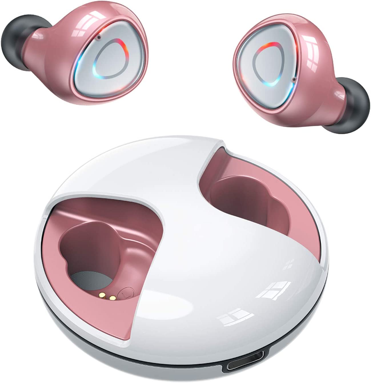 Rose Gold Wireless Headphones, Bluetooth 5.0 Wireless Earbuds IPX5 
Waterproof 3D Stereo Sound Headphones, 22H Playtime Passive Noise Canceling 
Wireless Earphones for Working Running, Built in Mic