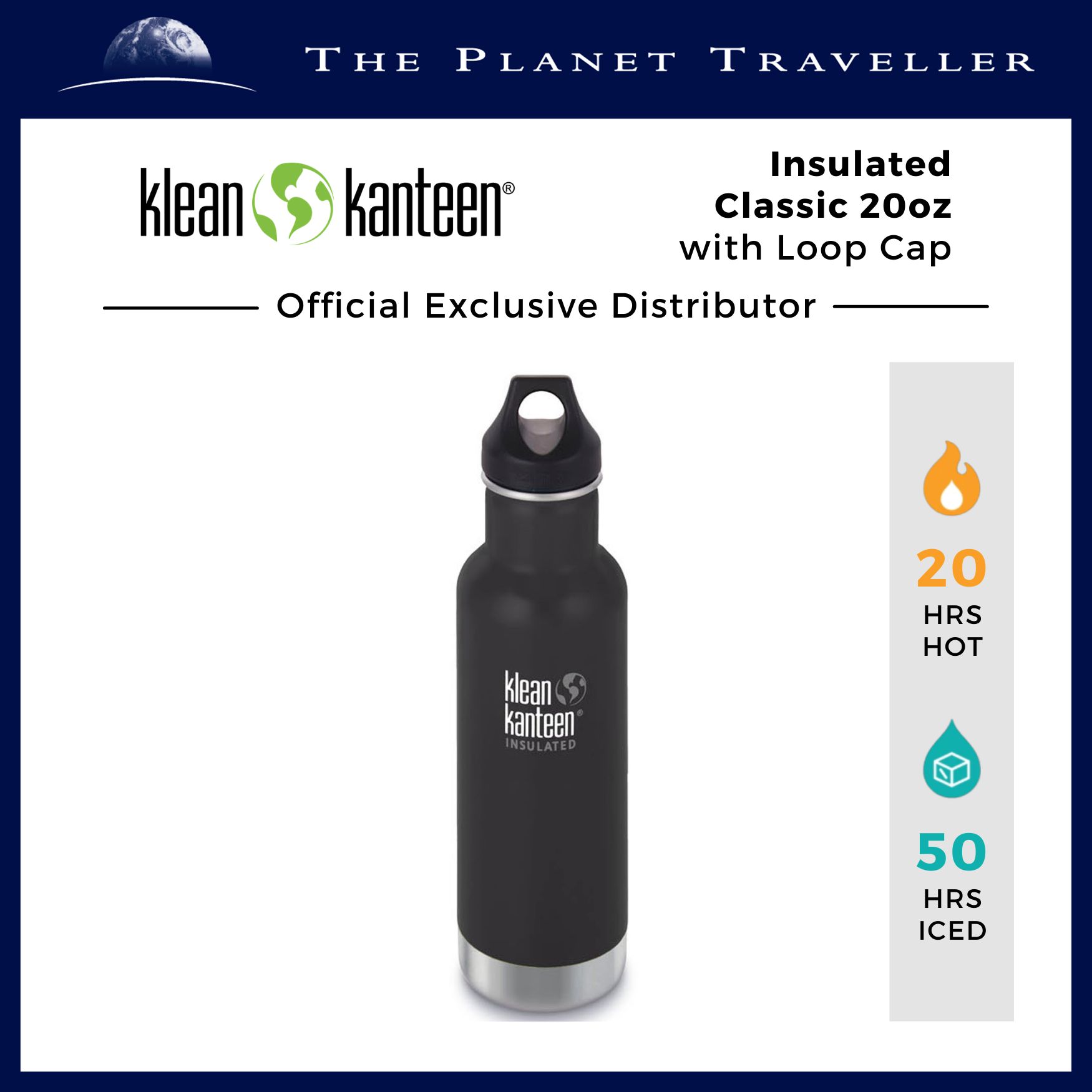 Klean Kanteen Insulated Classic 20oz Water Bottle (W/Loop Cap)