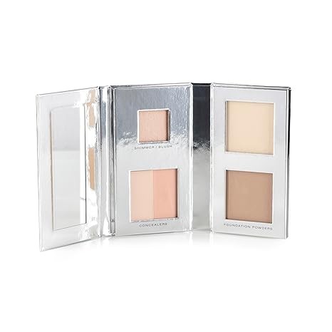 Woosh Beauty, The Fold Out Complexion Palette w/Secret Brush, Travel All in One Neutral Cream & Powder Kit, 4 in 1 Nested Makeup Brush (#3 Medium)